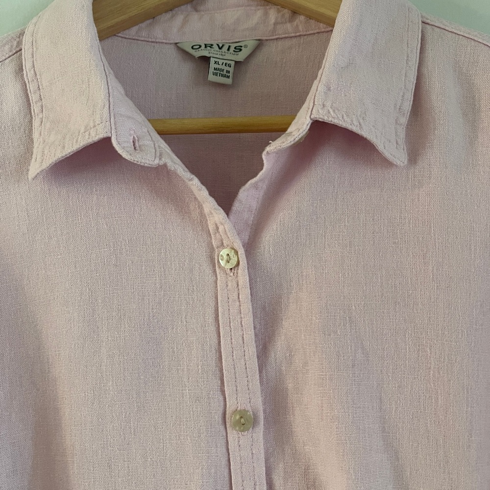 Vintage Orvis Womens Pink Linen Blend Button Down Shirt Sz XL - Picture 3 of 7